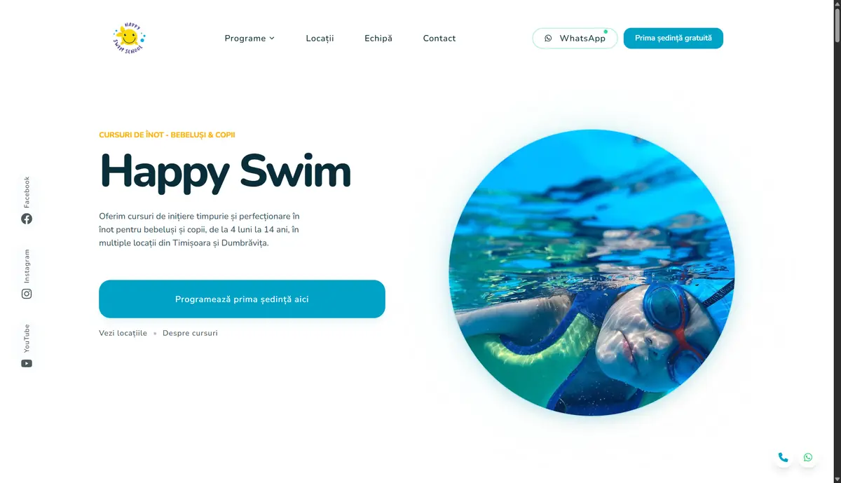 Happy Swim School website homepage