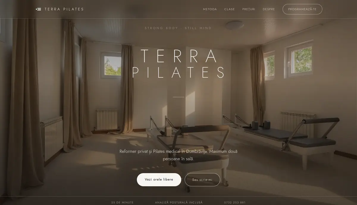 Terra Pilates website homepage